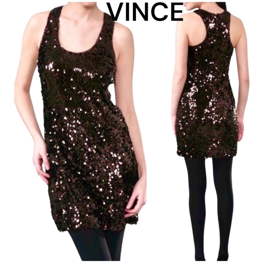 Vince dark cherry silk sequins dress size 6